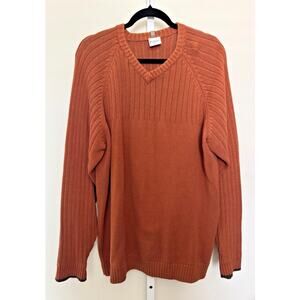 Columbia V Neck Sweater Mens XL Brown / Orange Ribbed Knit V-Neck 100% Cotton